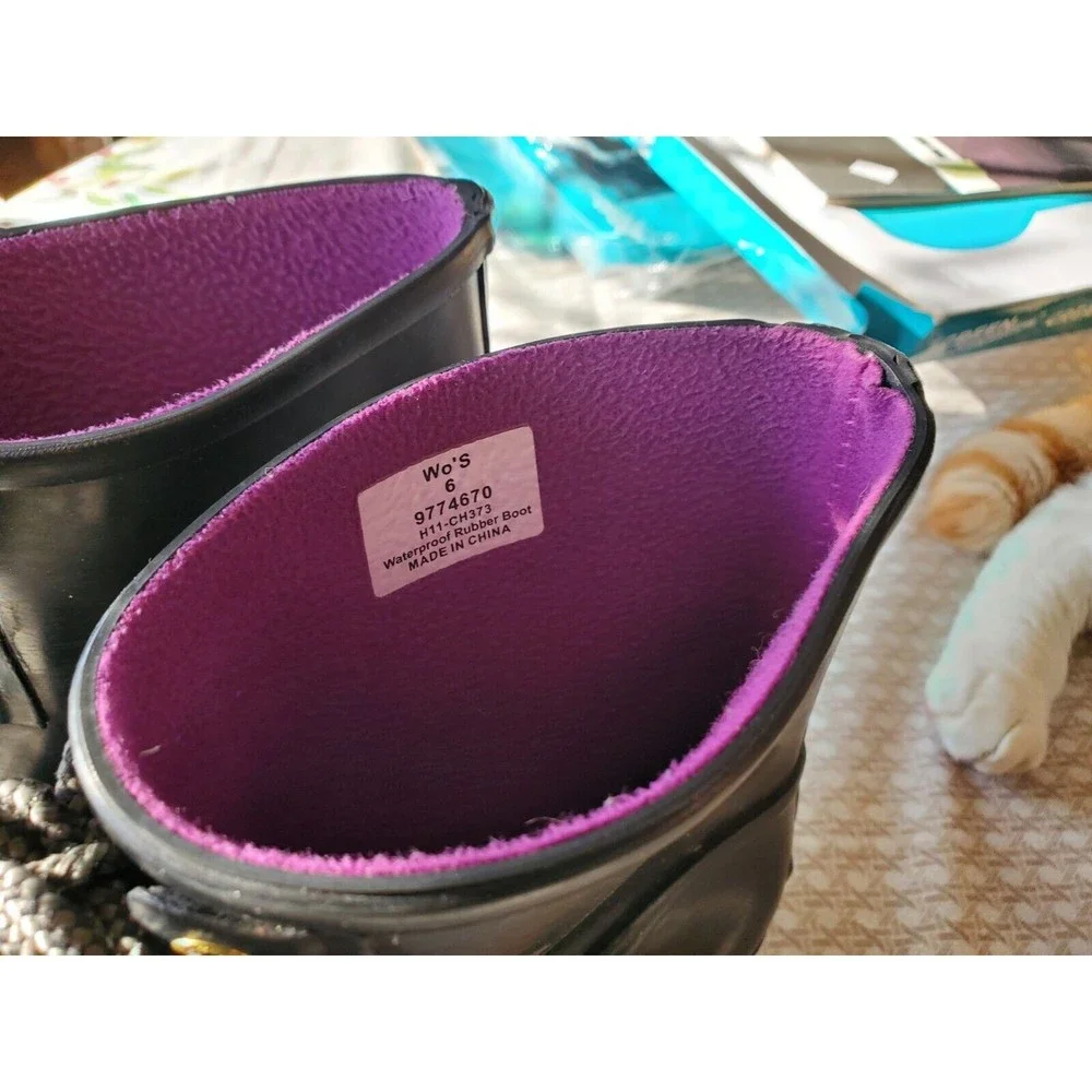 Sperry Rubber Rain Boots Navy with Fuschia Womens Sz 6 preowned Pull On Shoes